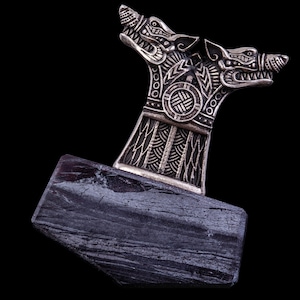 Men’s wolf necklace. Odin’s wolves. Hematite necklace for men. Thors hammer. Men stone jewelry. Special Viking gifts. Unique gift for him