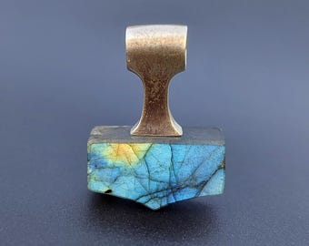 Handmade Labradorite Thors Hammer Pendant: Norse Viking Jewelry