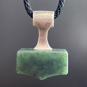 Silver and green jade pendant in the form of hammer, also known as Mjolnir