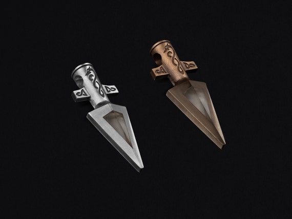 Spear of Odin Pendant: Rock Crystal Arrowhead, Celtic Snake, Viking Necklace