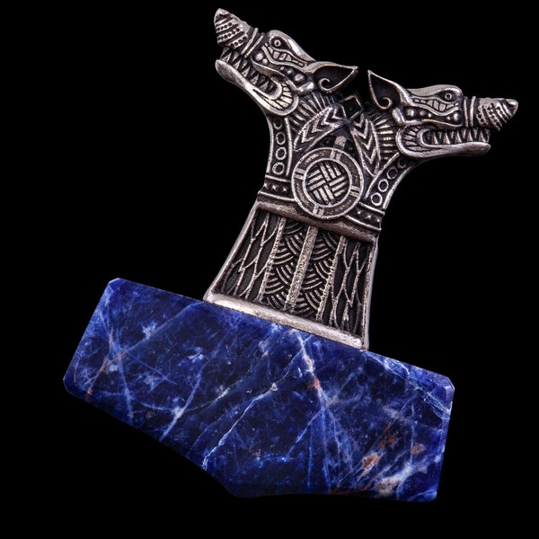 Thors Wolf Anhänger, Sodalith Wolf, Thors Hammer Anhänger, Sodalith Wolf, Wikinger Hammer Anhänger, Mjölnir Anhänger, Thors Wolf Anhänger