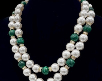 Swarovski-ketting met parels en malachiet