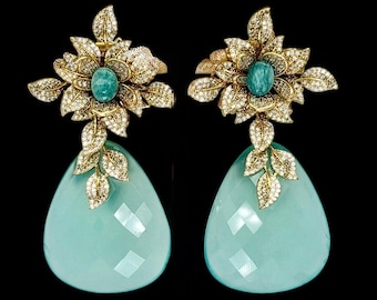 Gouden bloesem aqua-edelsteenoorbellen