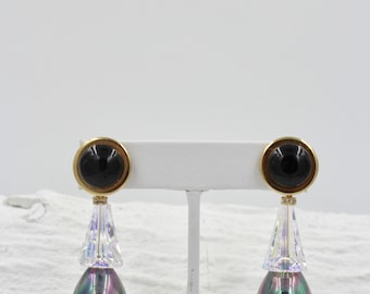 Black pearls, transparent swarovsky, rhinestone & black onyx earrings