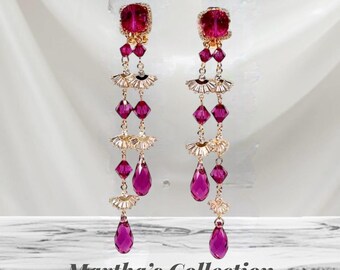 Fuchsia Swarovski Cascade-oorbellen