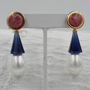 Black pearls, transparent swarovsky, rhinestone & black onyx earrings