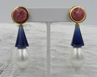 Black pearls, transparent swarovsky, rhinestone & black onyx earrings