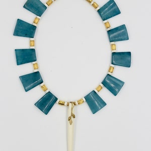 Blue quartz, white resin and gold plated clasp necklace
