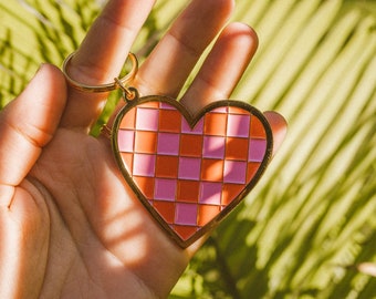 Checkered Heart Keychain