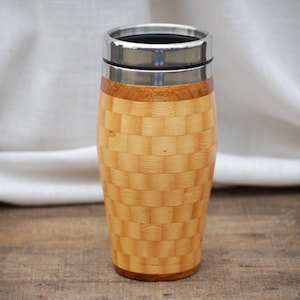 Handmade Basketweave Wood Travel Mug