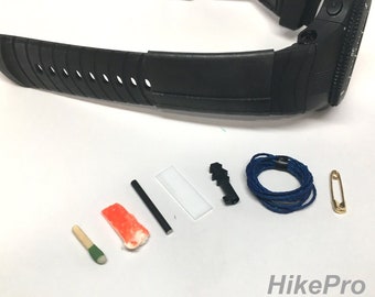 Bracelet WatchBand - Slip on SERE Survival Evasion Escape Kit  w/ handcuff key ceramic firesteel kevlar etc.