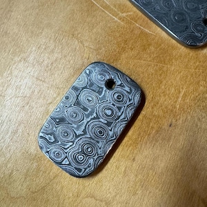 Hand Forged Damascus Steel Dog Tag Style Pendant / Keychain / Necklace