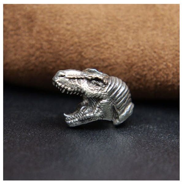 Brass Tyrannosaurus Rex Head T-REX - silver-   Knife Lanyard BEAD - Paracord - EDC (Pendants,  Keychain, Necklace, Zipper Pull )