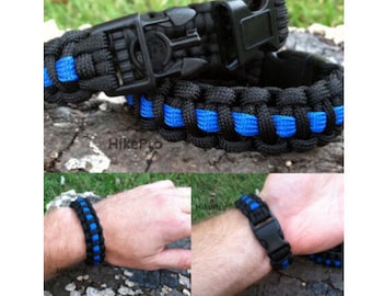 Thin Blue Line  custom550 Paracord Survival Bracelet Covert Band w/h universal handcuff key buckle