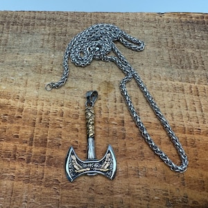 Norse - Viking Necklace Thor Double Axe Pendant with chain - Stainless steel