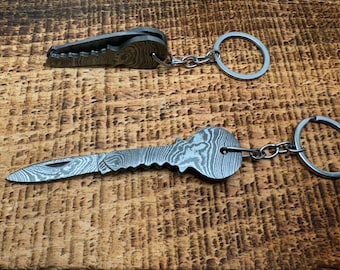 Handmade Damascus Keychain folding key knife - Great Gift!  (forged Damascus steel keychain mini knife)