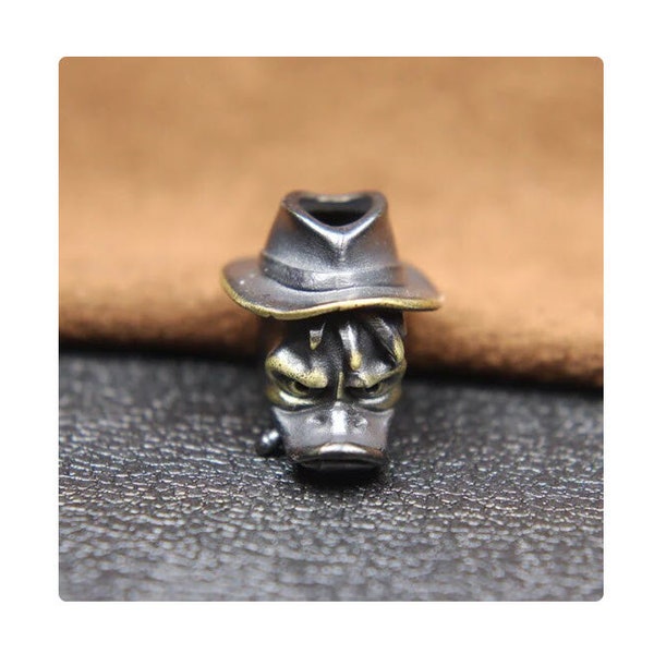Brass  Smoking Duck Detective  bead-  Knife Lanyard BEAD - Paracord - EDC (Pendants,  Keychain, Necklace, Zipper Pull )