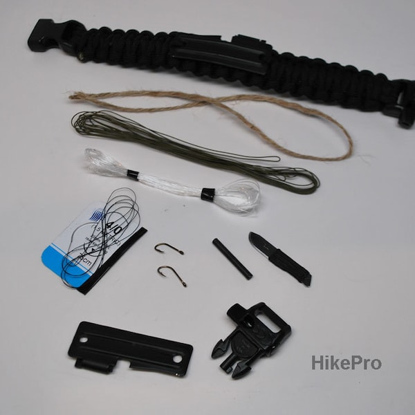 Ultimate Survivor MIL-C-5040H 550 Paracord Band firesteel blade suture kit  key buckle -  Handmade to order USA - HikePro llc