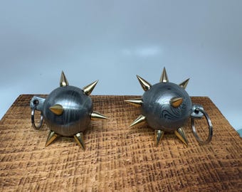 Handmade forged real DAMASCUS 2” spiked ball for mace etc.   Brass spikes  ( PRE-ORDER