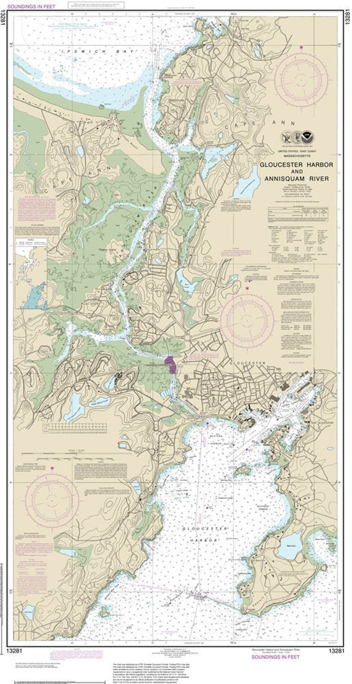 Official Noaa Chart of Gloucester Harbor and Annisquam River Etsy