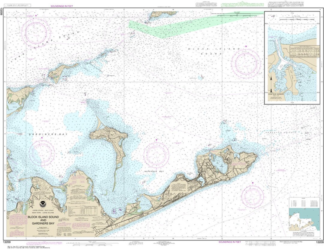 Custom Chart of Block Island Sound and Gardiners Bay Montauk Harbor