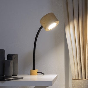 Wooden clamp lamp-Gooseneck lamp-Bedside lamp-Table clamp lamp-Desk lamp-Industrial lighting-Home decor-Desk accessories. image 1