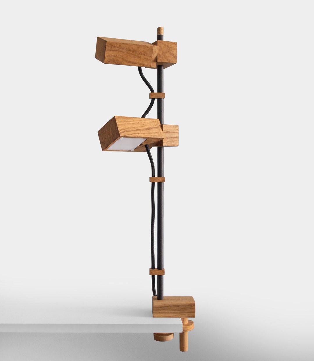 Tricky Double Lamp, Wooden Clamp Lamp, Architect Aluminum Lamp, Wood
