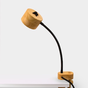 Wooden clamp lamp-Gooseneck lamp-Bedside lamp-Table clamp lamp-Desk lamp-Industrial lighting-Home decor-Desk accessories. image 2