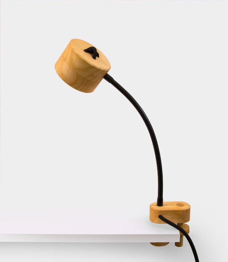 Wooden clamp lamp-Gooseneck lamp-Bedside lamp-Table clamp lamp-Desk lamp-Industrial lighting-Home decor-Desk accessories. image 2