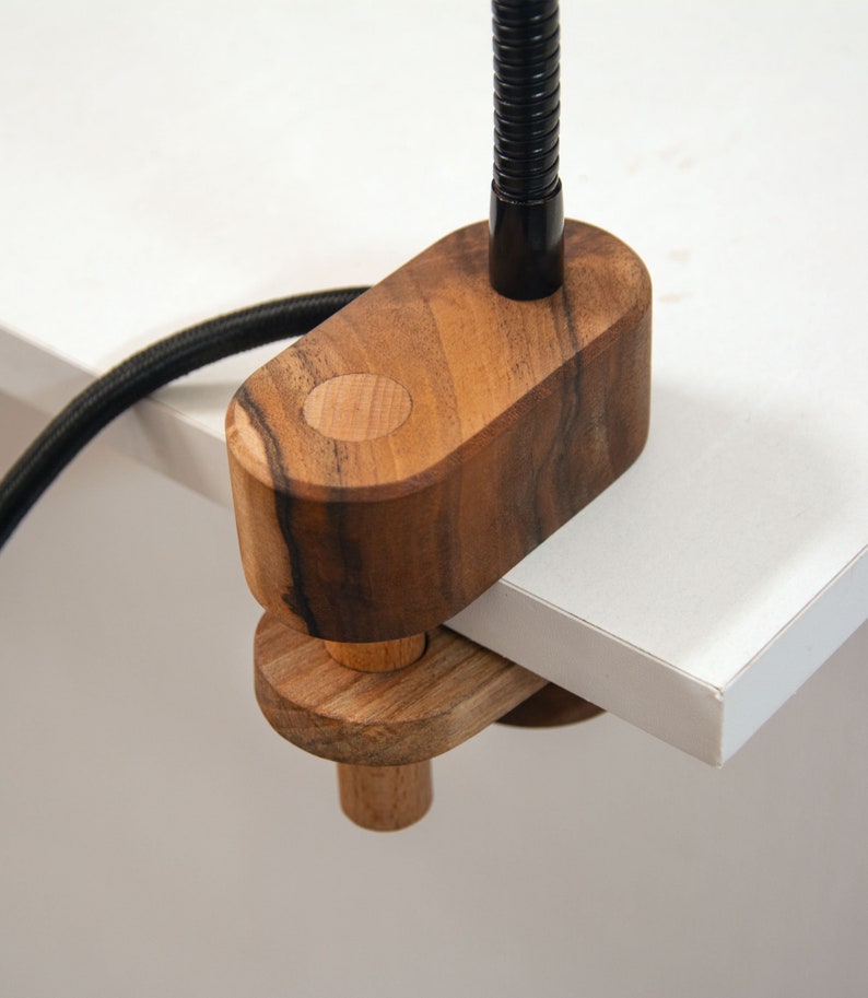 Wooden clamp lamp-Gooseneck lamp-Bedside lamp-Table clamp lamp-Desk lamp-Industrial lighting-Home decor-Desk accessories. image 6