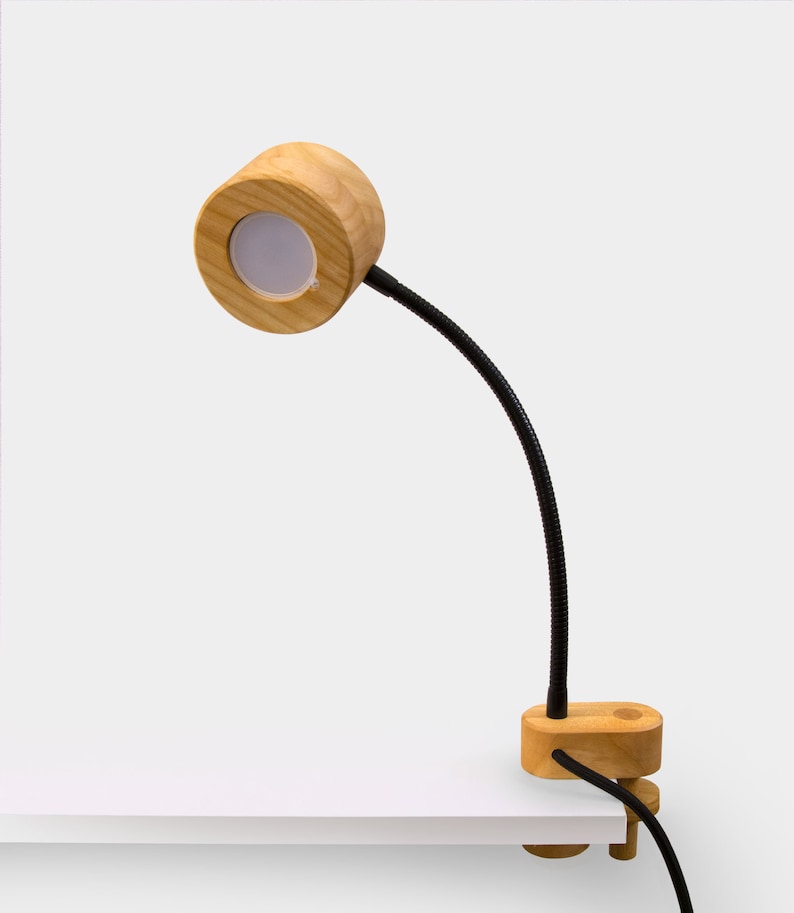 Wooden clamp lamp-Gooseneck lamp-Bedside lamp-Table clamp lamp-Desk lamp-Industrial lighting-Home decor-Desk accessories. image 5