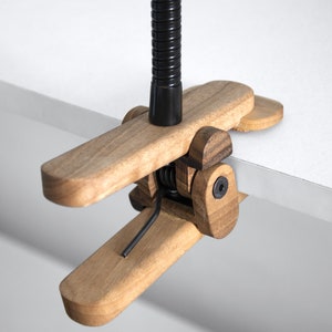 Mushi - Wooden Clip on Lamp. Flexible Table Lamp, Unique Gooseneck Desk