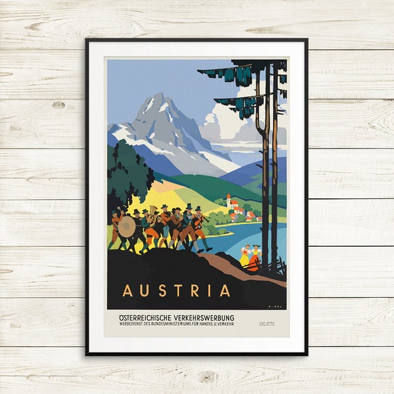 Austria Winter In Austria vintage print various sizes framed /& unframed