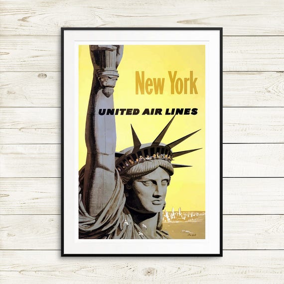 framed//unframed... various sizes United Air Lines New York retro poster print