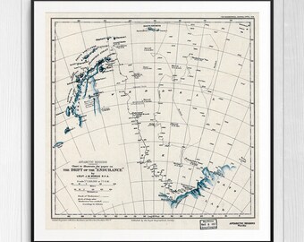 Drift of the Endurance, vintage nautical maps, Endurance ship, nautical gift, nautical history gift, gifts for historians, history classroom