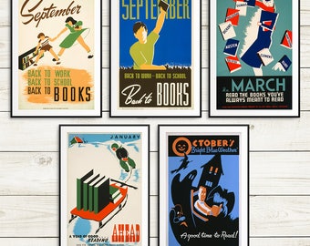 Bookish gift for her, reading gifts, reading nook decor, playroom decor, book lover gifts, library poster set, bookworm gifts, reader gifts