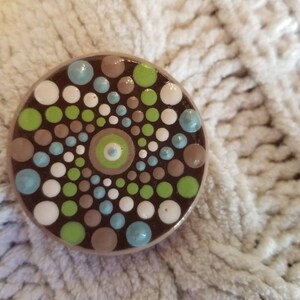 Earth Tones Swirl Dot Mandala Pendant, handpainted wood, medium 1.5&quot; diameter