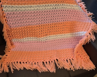Crochet Baby Blanket - Peach, Pink and White