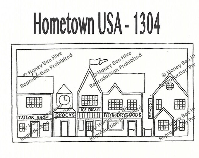 Hometown USA, Rug Hooking Pattern on Linen