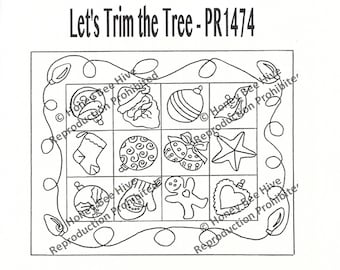 Let's Trim the Tree, Rug Hooking Pattern on Linen