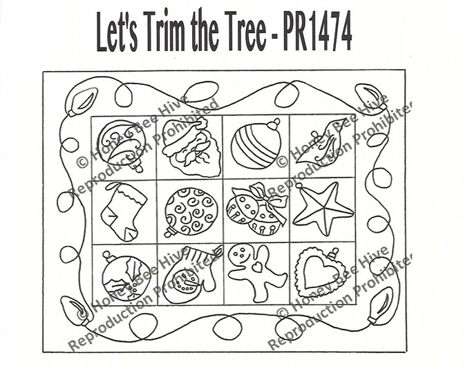 Let's Trim the Tree, Rug Hooking Pattern on Linen