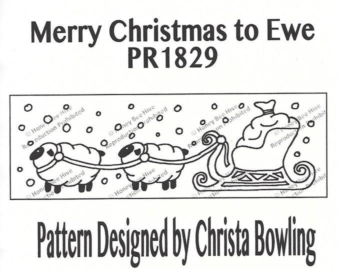 Merry Christmas to Ewe, Rug Hooking Pattern on Linen