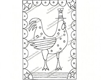 Cock-A-Doodle-Dandy, Rug Hooking Pattern on Linen