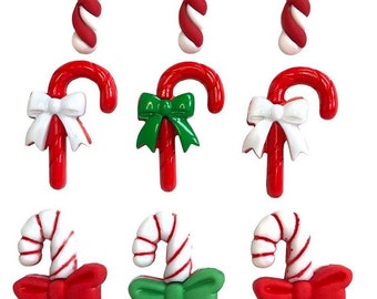Christmas Candy Cane Buttons Round Sew Thru Flat Back 600