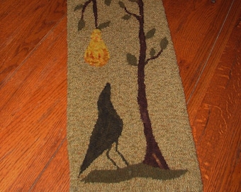 A Crow and A Pear, Rug Hooking Pattern on Linen