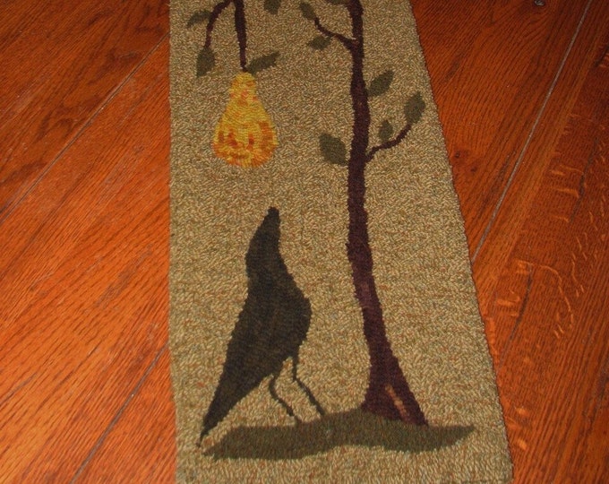 A Crow and A Pear, Rug Hooking Pattern on Linen