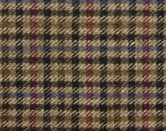 Black, Taupe, Red & Blue Check, Felted Wool Fabric for Rug Hooking, Wool Applique and Crafts