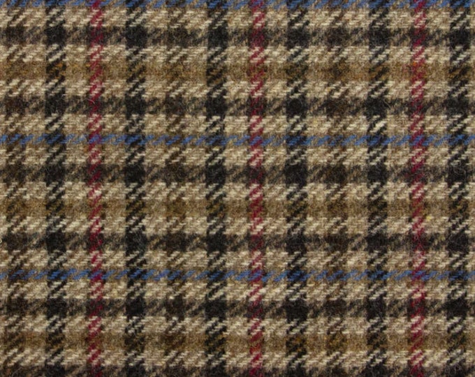 Black, Taupe, Red & Blue Check, Felted Wool Fabric for Rug Hooking, Wool Applique and Crafts