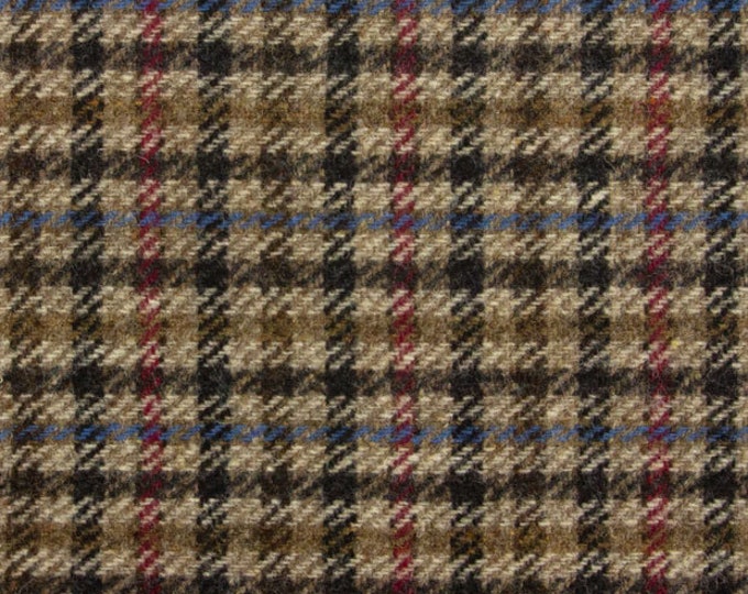 Black, Taupe, Red & Blue Check, Felted Wool Fabric for Rug Hooking, Wool Applique and Crafts