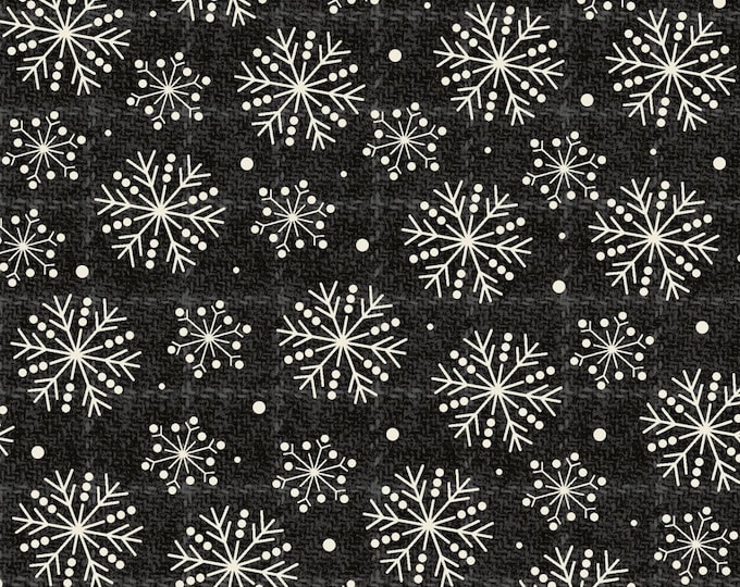 Cotton Flannel Black Snowflakes, 100% Cotton, MASF10895-J, for Sewing, Wool Appliqué and Craft Projects. Sold by the half-yard.